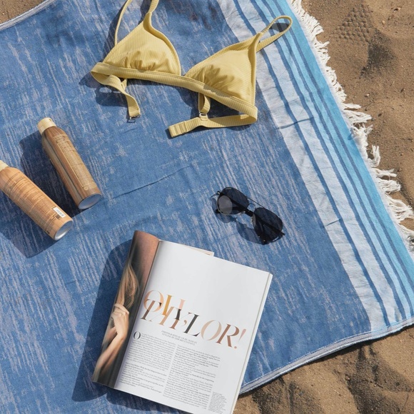 Blue Indigo Turkish Towel Wrap Soft Beach Towel Picnic Blanket Boho NWT - Picture 2 of 6